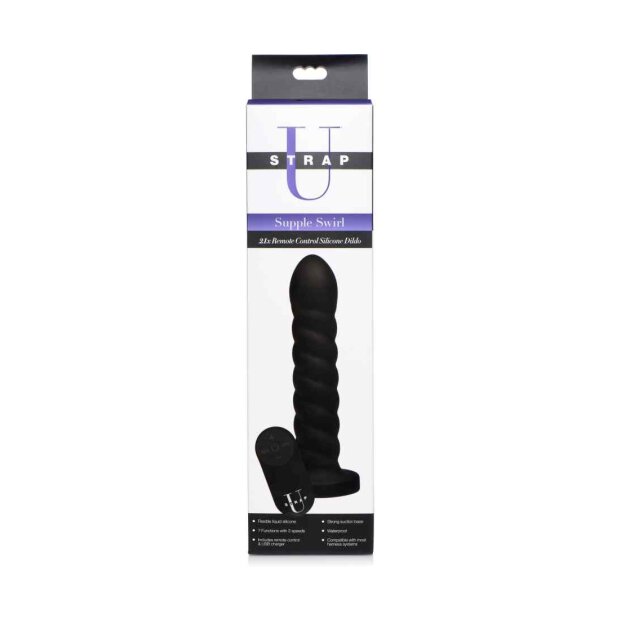 SU Supple Swirl 21x Remote Control Silicone Dildo - Black