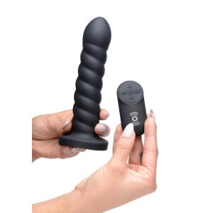 SU Supple Swirl 21x Remote Control Silicone Dildo - Black