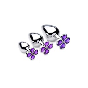 Violet Flower Gem Anal Plug Set - Silver