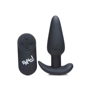 21X Vibrating Silicone Butt Plug with Remote Control - Black