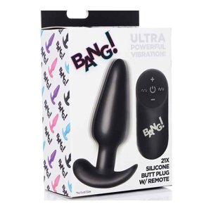 21X Vibrating Silicone Butt Plug with Remote Control - Black