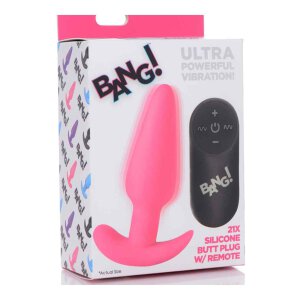 21X Vibrating Silicone Butt Plug with Remote Control - Pink