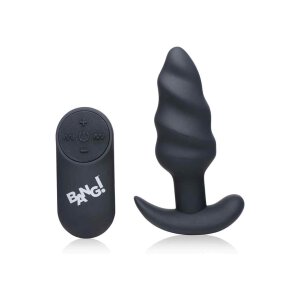 21X Vibrating Silicone Swirl Butt Plug w/ Remote - Black