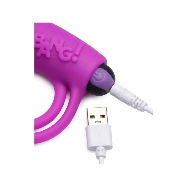 BANG! Silicone Cock Ring & Bullet with Remote Control - Purple