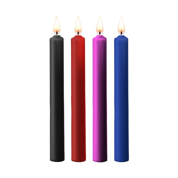 Shots große Teasing-Wachskerzen 4 Stück schwarz, rot, rosa, blau