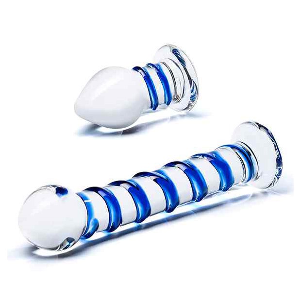 Glas Double Penetration Glass Swirly Dildo & Butt Plug Set 2 pcs