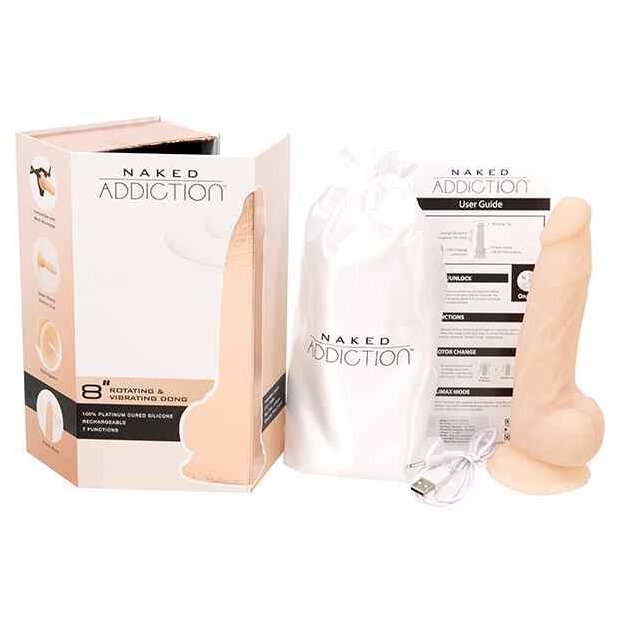 Naked Addiction Rotating & Vibrating Dong 8 Inch Vanilla